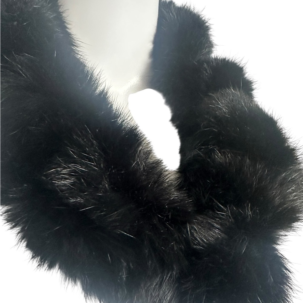 Genuine Rabbit Fur Angora Elegant Black Infinity Neck Scarf - Picture 2 of 5